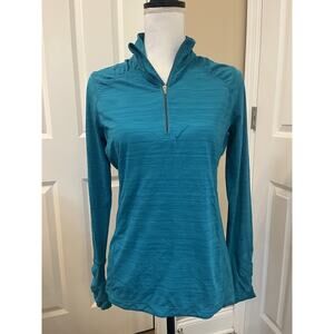Kirkland M Athletic Running Top Turquoise Blue Long Sleeve Thumb Holes 1/4 Zip
